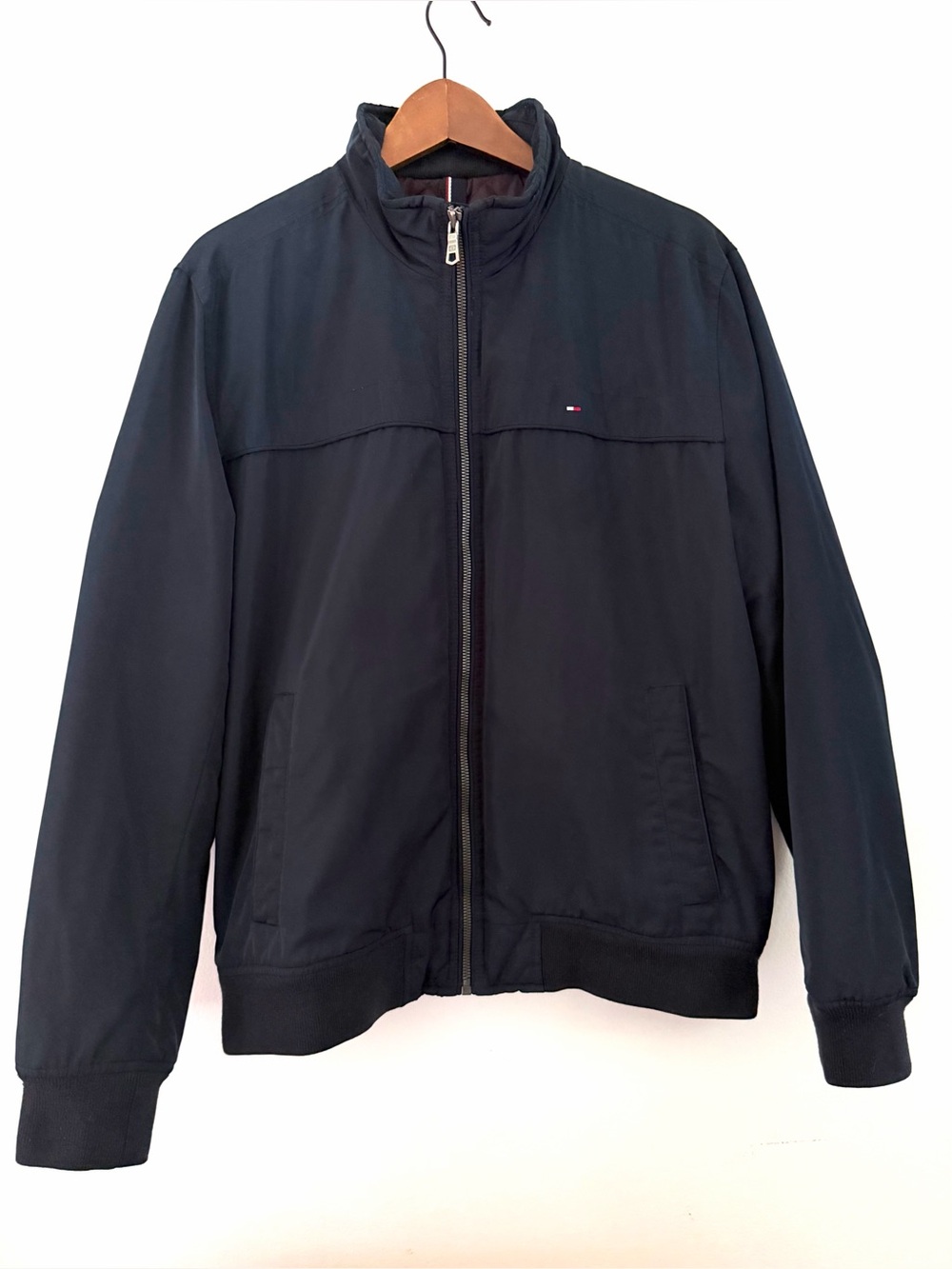 Tommy Hilfiger Bomber Style Jacket Quilted Inside Navy Blue Men's Size Medium